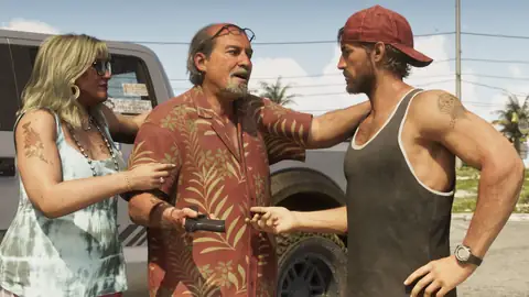 Brian Heder with two characters beside a truck in an official GTA 6 screenshot