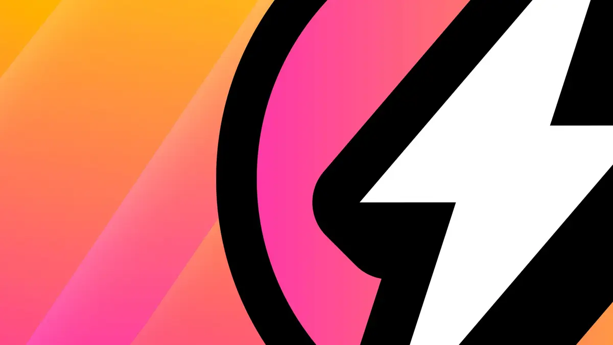 a white lightning bolt inside a black and pink circle over orange and pink stripes in Rockstar Games radio artwork for GTA 6